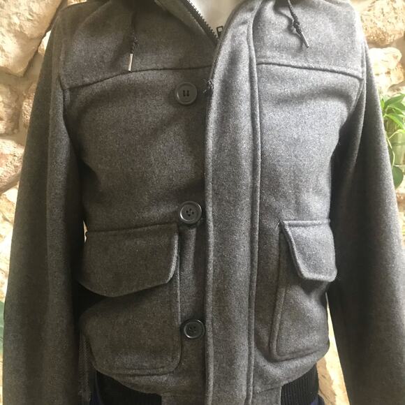 TopMan Wool Gray Full Zip Hooded Jacket Men's Size XS - Picture 5 of 10